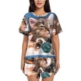 thumbnail image 1 of Bixox Women's Playful Cat Printed Pajama Set 2 Piece Lounge Set Top and Shorts Soft Pajamas, Shorts with Pockets, 1 of 7