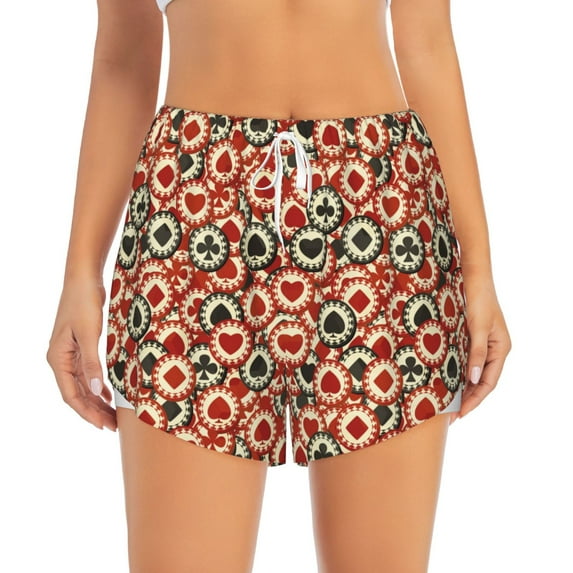 Bixox Women's Poker Chips pattern 2 in 1 Running Shorts - Lightweight Athletic Workout Gym Yoga Shorts Liner with Pockets - XX-Large