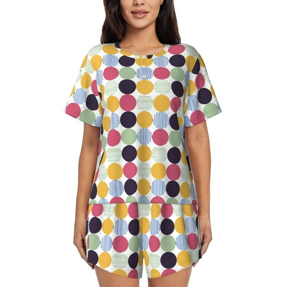 Bixox Women's Polka Dot Printed Pajama Set 2 Piece Lounge Set Top and Shorts Soft Pajamas, Shorts with Pockets