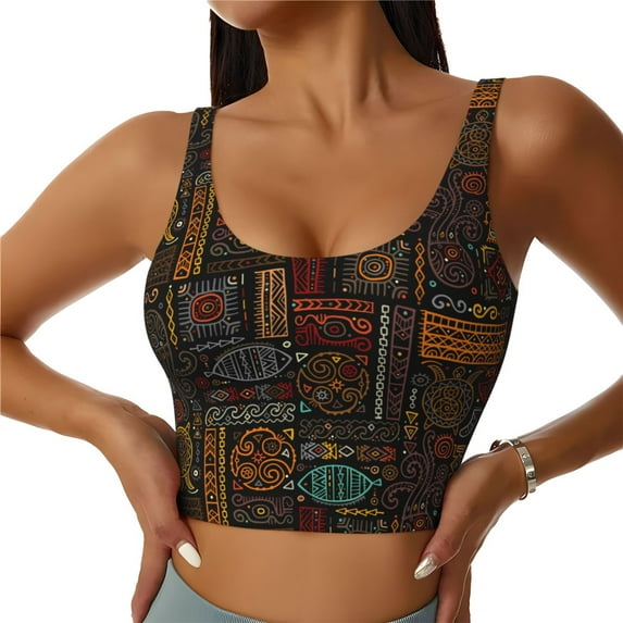 Bixox Women's Polynesian Turtles Pattern Fitness Navel Tank Top U-Back Yoga Tank Top Sweatshirt Sports Bra