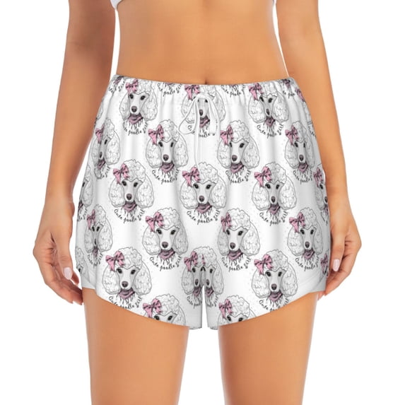 Bixox Women's Poodle Dog pattern 2 in 1 Running Shorts - Lightweight Athletic Workout Gym Yoga Shorts Liner with Pockets - Large