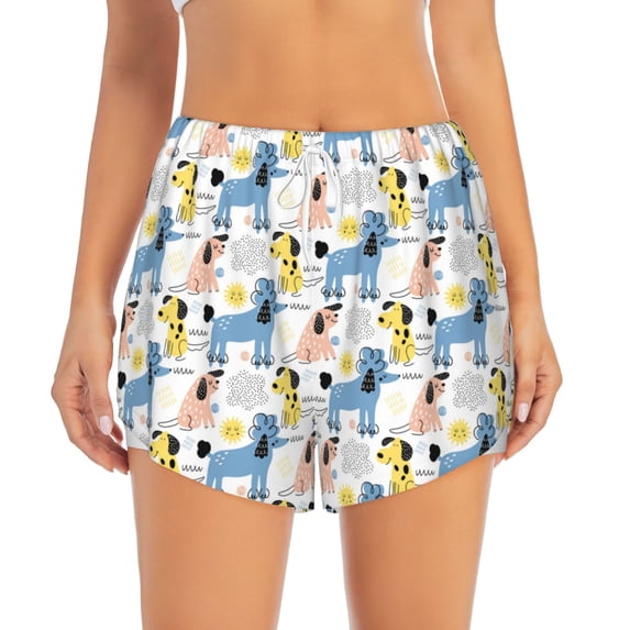 Bixox Women's Poodle Dog pattern 2 in 1 Running Shorts - Lightweight Athletic Workout Gym Yoga Shorts Liner with Pockets - X-Large