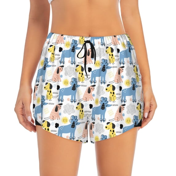 Bixox Women's Poodle Dog pattern 2 in 1 Running Shorts - Lightweight Athletic Workout Gym Yoga Shorts Liner with Pockets -