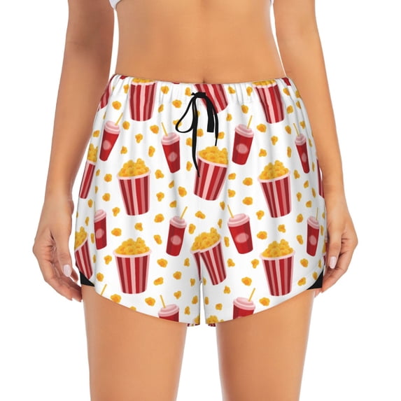 Bixox Women's Popcorn pattern 2 in 1 Running Shorts - Lightweight Athletic Workout Gym Yoga Shorts Liner with Pockets - X-Large