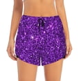 thumbnail image 1 of Bixox Women's Purple Glitter pattern 2 in 1 Running Shorts - Lightweight Athletic Workout Gym Yoga Shorts Liner with Pockets - Large, 1 of 7