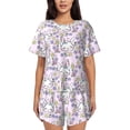 thumbnail image 1 of Bixox Women's Purple Rabbit Printed Pajama Set 2 Piece Lounge Set Top and Shorts Soft Pajamas, Shorts with Pockets, 1 of 7
