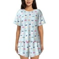 thumbnail image 1 of Bixox Women's Rabbit In The Rain Printed Pajama Set 2 Piece Lounge Set Top and Shorts Soft Pajamas, Shorts with Pockets, 1 of 7
