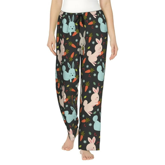 Bixox Women's Rabbit Is Eating Carrots Patterned Pajama Pants Loungewear