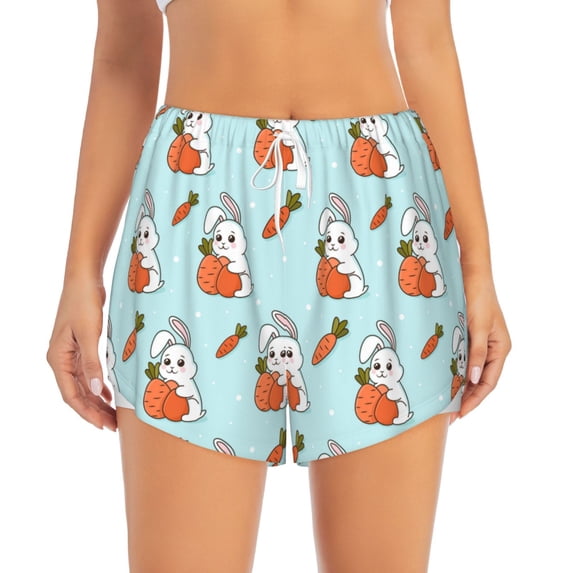 Bixox Women's Rabbit Is Eating Carrots pattern 2 in 1 Running Shorts - Lightweight Athletic Workout Gym Yoga Shorts Liner with Pockets - Medium