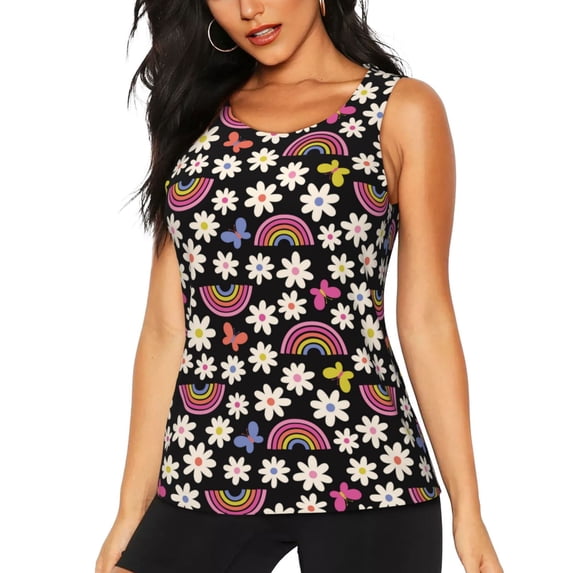 Bixox Women's Rainbow Flowers Printed Sleeveless Fitness Workout Running Quick-Dry Tank Top