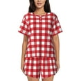 thumbnail image 1 of Bixox Women's Red Checkboard Printed Pajama Set 2 Piece Lounge Set Top and Shorts Soft Pajamas, Shorts with Pockets, 1 of 7