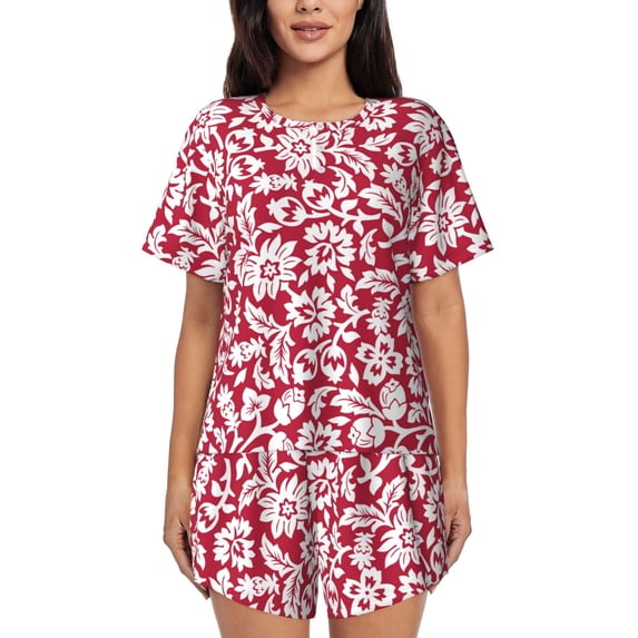 Bixox Women's Red Flowers Printed Pajama Set 2 Piece Lounge Set Top and Shorts Soft Pajamas, Shorts with Pockets