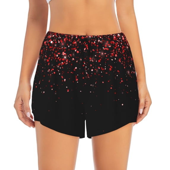 Bixox Women's Red Glitter1 pattern 2 in 1 Running Shorts - Lightweight Athletic Workout Gym Yoga Shorts Liner with Pockets - Small