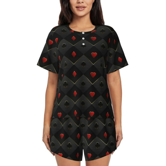 Bixox Women's Red Poker Printed Pajama Set 2 Piece Lounge Set Top and Shorts Soft Pajamas, Shorts with Pockets