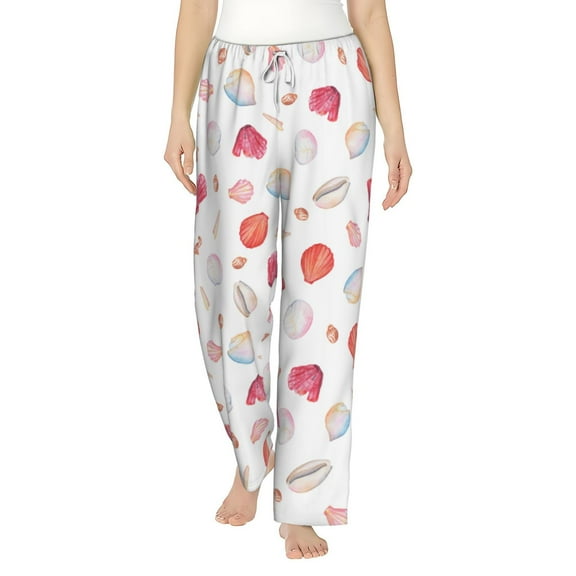 Bixox Women's Red coral and scallop seashell Patterned Pajama Pants Loungewear