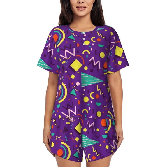 Bixox Women's Retro 80s Style Printed Pajama Set 2 Piece Lounge Set Top and Shorts Soft Pajamas, Shorts with Pockets