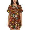 thumbnail image 1 of Bixox Women's Retro Coffee Printed Pajama Set 2 Piece Lounge Set Top and Shorts Soft Pajamas, Shorts with Pockets, 1 of 7
