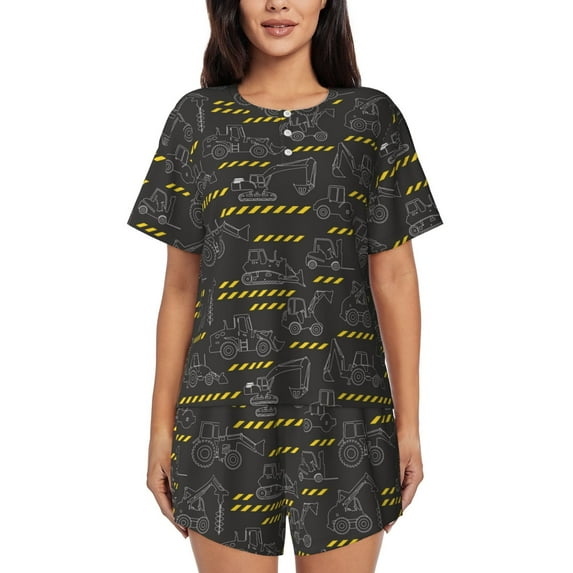 Bixox Women's Retro Excavator Printed Pajama Set 2 Piece Lounge Set Top and Shorts Soft Pajamas, Shorts with Pockets