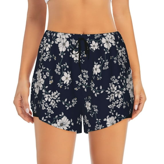 Bixox Women's Retro Flower pattern 2 in 1 Running Shorts - Lightweight Athletic Workout Gym Yoga Shorts Liner with Pockets - Medium