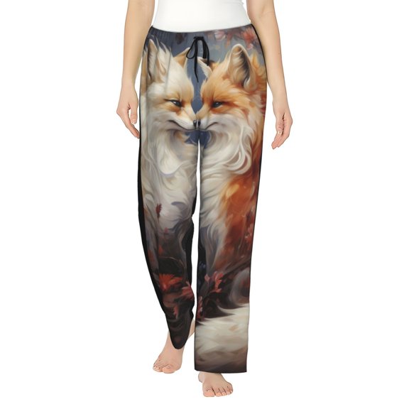 Bixox Women's Romantic Flower Fox Couple Patterned Pajama Pants Loungewear