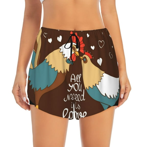 Bixox Women's Rooster And Chicken pattern 2 in 1 Running Shorts - Lightweight Athletic Workout Gym Yoga Shorts Liner with Pockets - Small