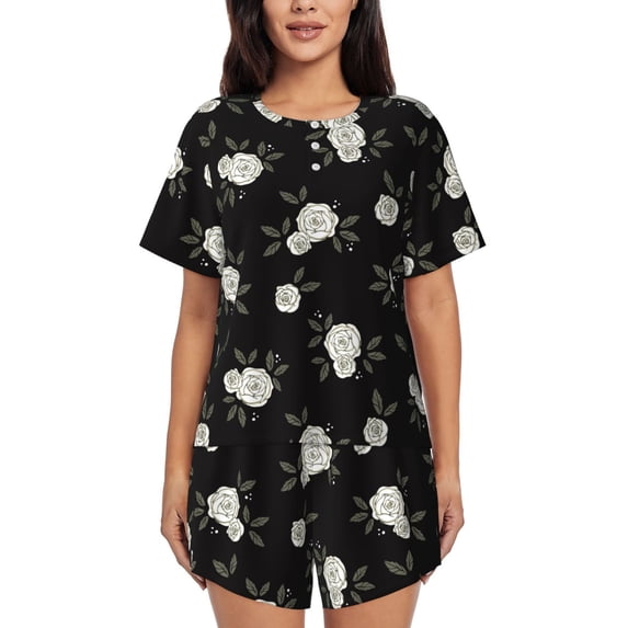Bixox Women's Rose Flowers Printed Pajama Set 2 Piece Lounge Set Top and Shorts Soft Pajamas, Shorts with Pockets