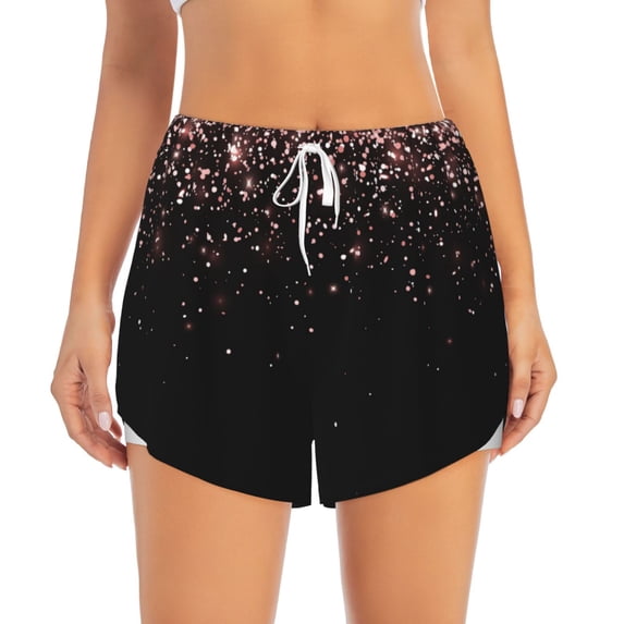 Bixox Women's Rose Gold Glitter1 pattern 2 in 1 Running Shorts - Lightweight Athletic Workout Gym Yoga Shorts Liner with Pockets - XX-Large