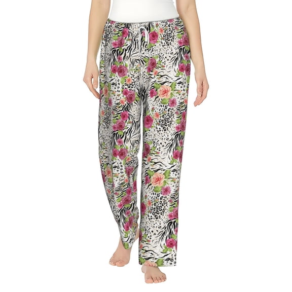 Bixox Women's Roses Mixed Zebra Patterned Pajama Pants Loungewear