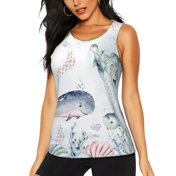 Bixox Women's Sea Animals Printed Sleeveless Fitness Workout Running Quick-Dry Tank Top
