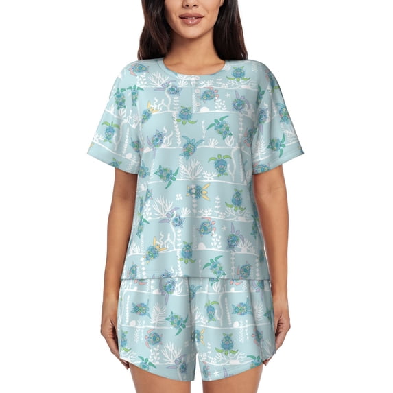 Bixox Women's Sea Turtle Printed Pajama Set 2 Piece Lounge Set Top and Shorts Soft Pajamas, Shorts with Pockets