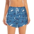 thumbnail image 1 of Bixox Women's Sharks on White Blue Striped pattern 2 in 1 Running Shorts - Lightweight Athletic Workout Gym Yoga Shorts Liner with Pockets - Large, 1 of 7