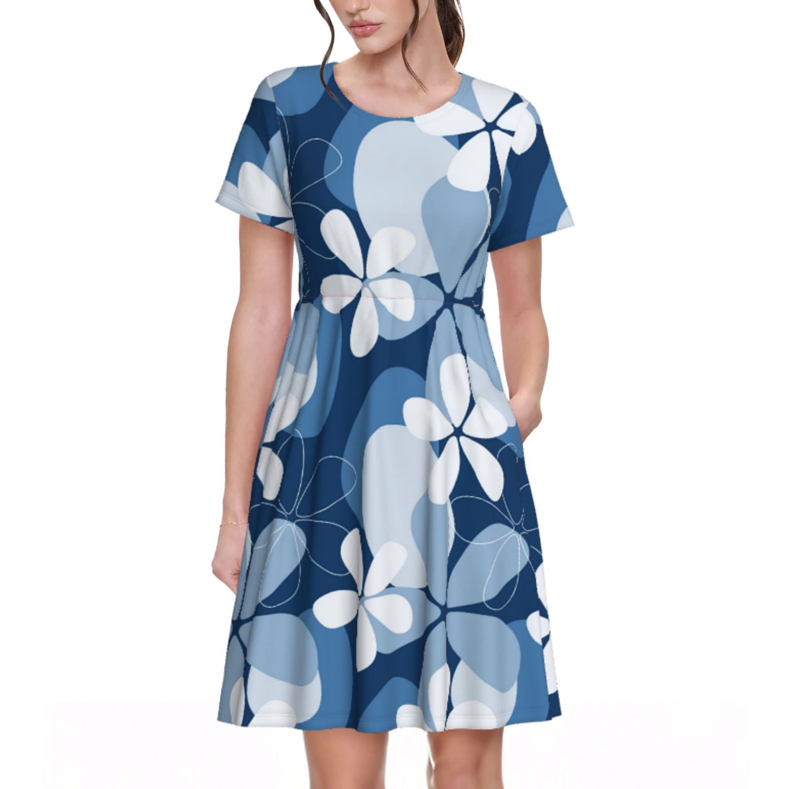 Women’s Short Sleeve Dress with Flowing Knee-Length Skirt main image 0