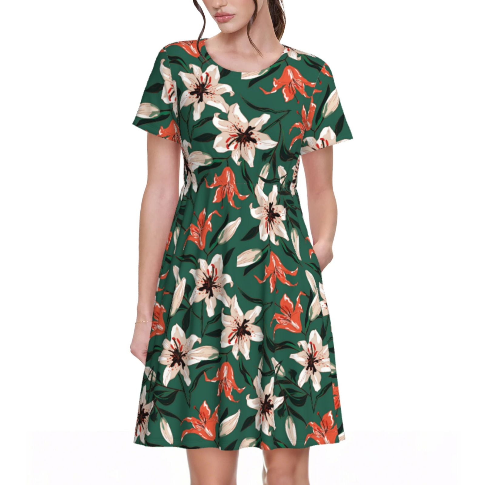 Bixox Women's Short Sleeve Summer Dress Loose Swing Knee Length Dresses ...