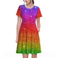 thumbnail image 1 of Bixox Women's Short Sleeve Summer Dress Loose Swing Knee Length Dresses with Pockets-Rainbow Glitter, 1 of 1