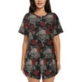 thumbnail image 1 of Bixox Women's Skull and Red Roses Printed Pajama Set 2 Piece Lounge Set Top and Shorts Soft Pajamas, Shorts with Pockets, 1 of 7