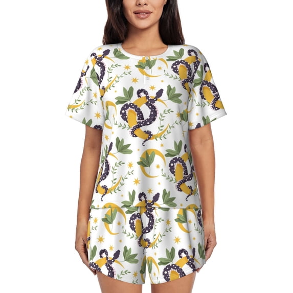 Bixox Women's Snake And Moon Printed Pajama Set 2 Piece Lounge Set Top and Shorts Soft Pajamas, Shorts with Pockets