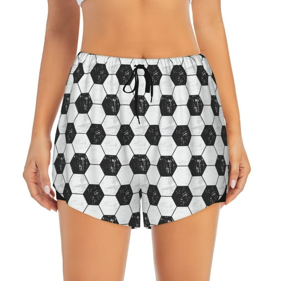 Bixox Women's Soccer pattern 2 in 1 Running Shorts - Lightweight Athletic Workout Gym Yoga Shorts Liner with Pockets - Small