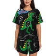 thumbnail image 1 of Bixox Women's Space Dino Cartoon Black Printed Pajama Set 2 Piece Lounge Set Top and Shorts Soft Pajamas, Shorts with Pockets, 1 of 7