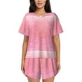 thumbnail image 1 of Bixox Women's Sparkly Pink Glitter Printed Pajama Set 2 Piece Lounge Set Top and Shorts Soft Pajamas, Shorts with Pockets, 1 of 7