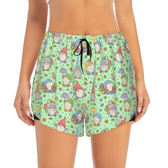 Bixox Women's Spring Gnomes pattern 2 in 1 Running Shorts - Lightweight Athletic Workout Gym Yoga Shorts Liner with Pockets - Small