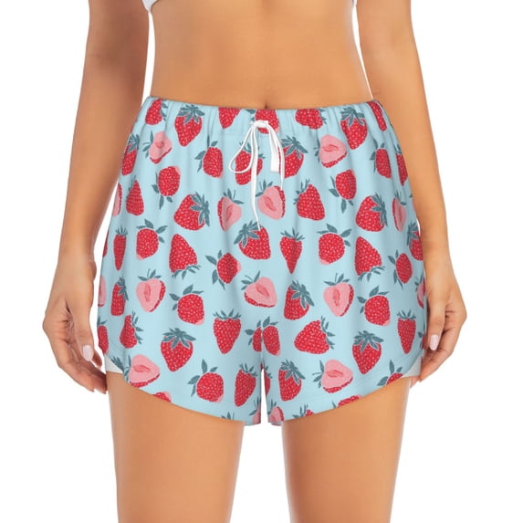 Bixox Women's Strawberries pattern 2 in 1 Running Shorts - Lightweight Athletic Workout Gym Yoga Shorts Liner with Pockets - XX-Large