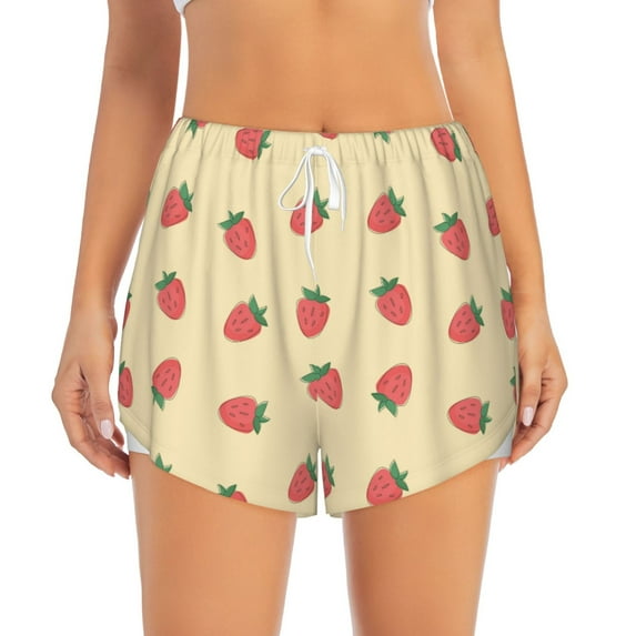 Bixox Women's Strawberries pattern 2 in 1 Running Shorts - Lightweight Athletic Workout Gym Yoga Shorts Liner with Pockets - XX-Large