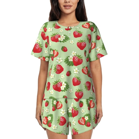 Bixox Women's Strawberry Floral Printed Pajama Set 2 Piece Lounge Set Top and Shorts Soft Pajamas, Shorts with Pockets