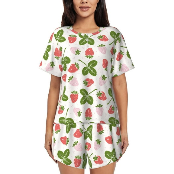 Bixox Women's Strawberry Floral Printed Pajama Set 2 Piece Lounge Set Top and Shorts Soft Pajamas, Shorts with Pockets