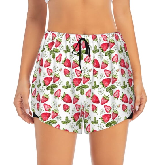 Bixox Women's Strawberry1 pattern 2 in 1 Running Shorts - Lightweight Athletic Workout Gym Yoga Shorts Liner with Pockets - Small