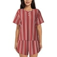 thumbnail image 1 of Bixox Women's Stripes Red White Printed Pajama Set 2 Piece Lounge Set Top and Shorts Soft Pajamas, Shorts with Pockets, 1 of 7