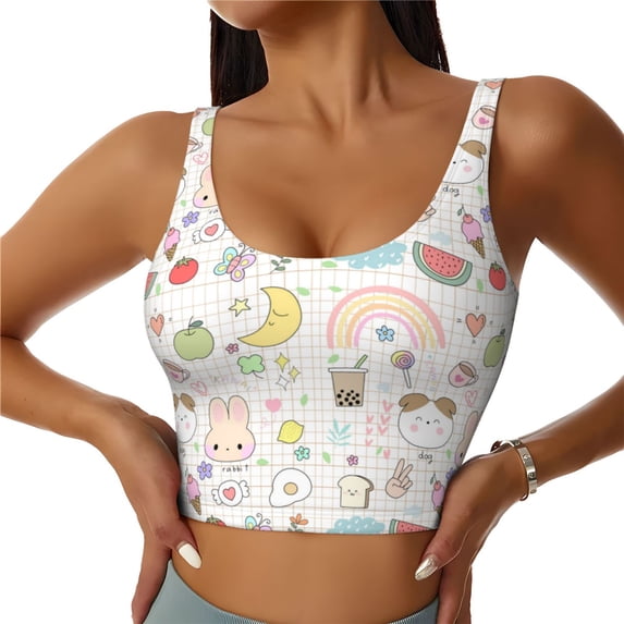 Bixox Women's Summer Rabbit Pattern Fitness Navel Tank Top U-Back Yoga Tank Top Sweatshirt Sports Bra