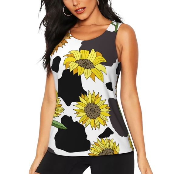 Bixox Women's Sunflowers Country Printed Sleeveless Fitness Workout Running Quick-Dry Tank Top