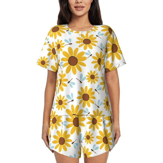Bixox Women's Sunflowers Printed Pajama Set 2 Piece Lounge Set Top and Shorts Soft Pajamas, Shorts with Pockets