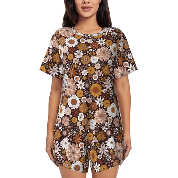 Bixox Women's Sunflowers Printed Pajama Set 2 Piece Lounge Set Top and Shorts Soft Pajamas, Shorts with Pockets